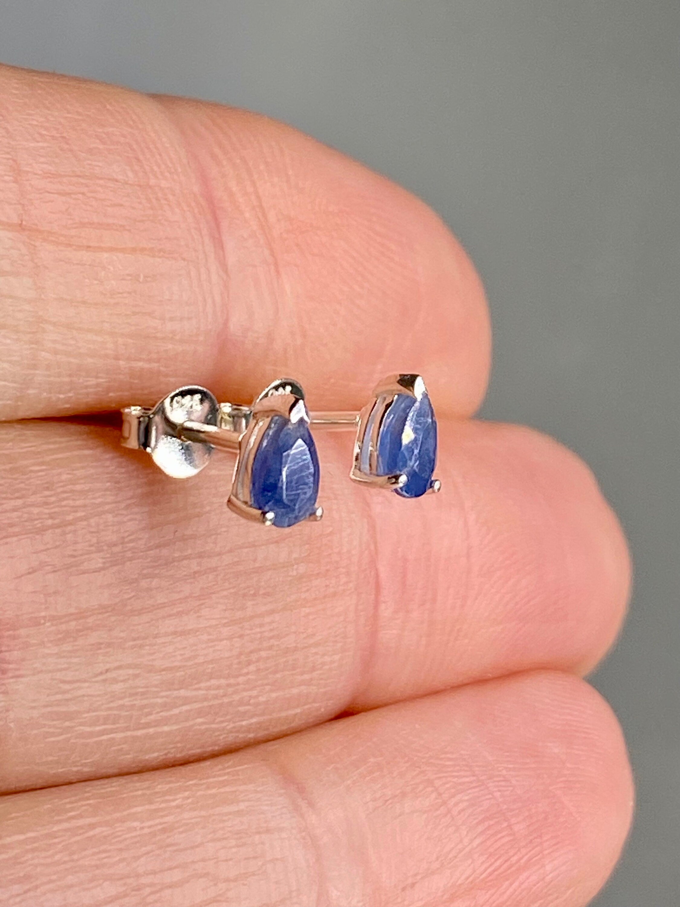 Raw Sapphire and Silver Stud Earrings