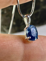 Raw Sapphire Pendant, Oval 8mmx6mm, Sterling Silver Necklace,  September Birthstone