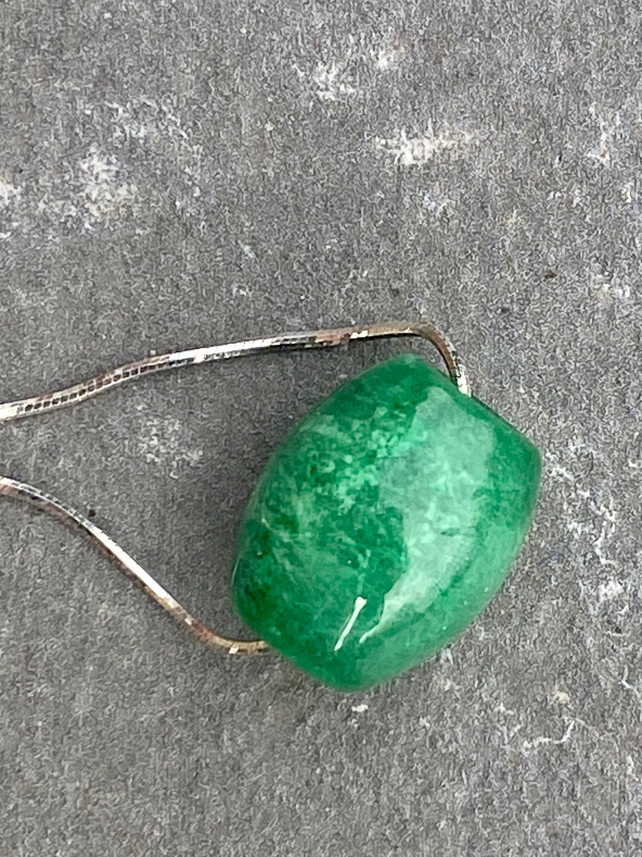 Natural Green Jade Pendant Including the Solid Silver Chain