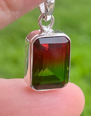 Watermelon Tourmaline Silver Baguette Pendant