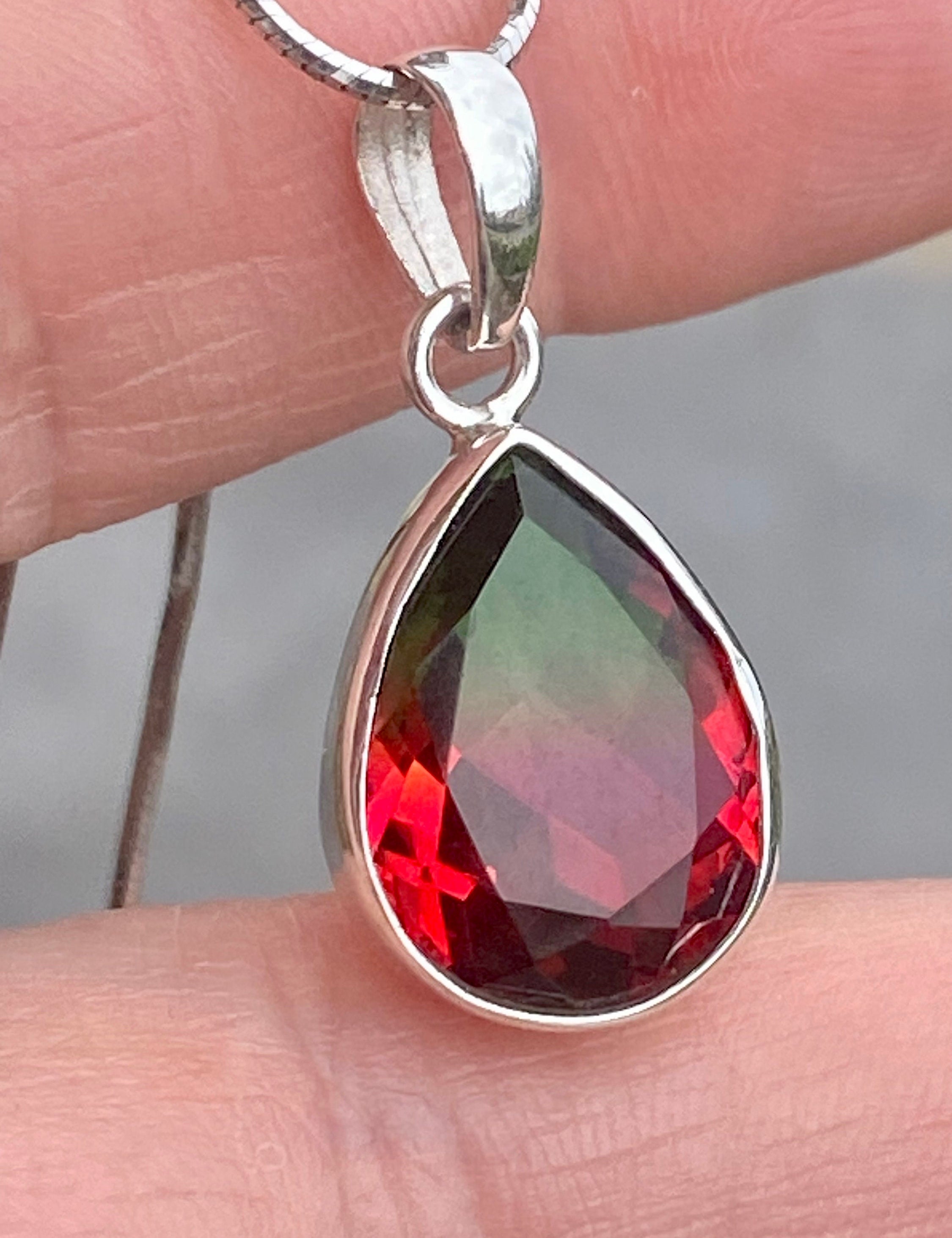 Watermelon Tourmaline and Silver Pendant