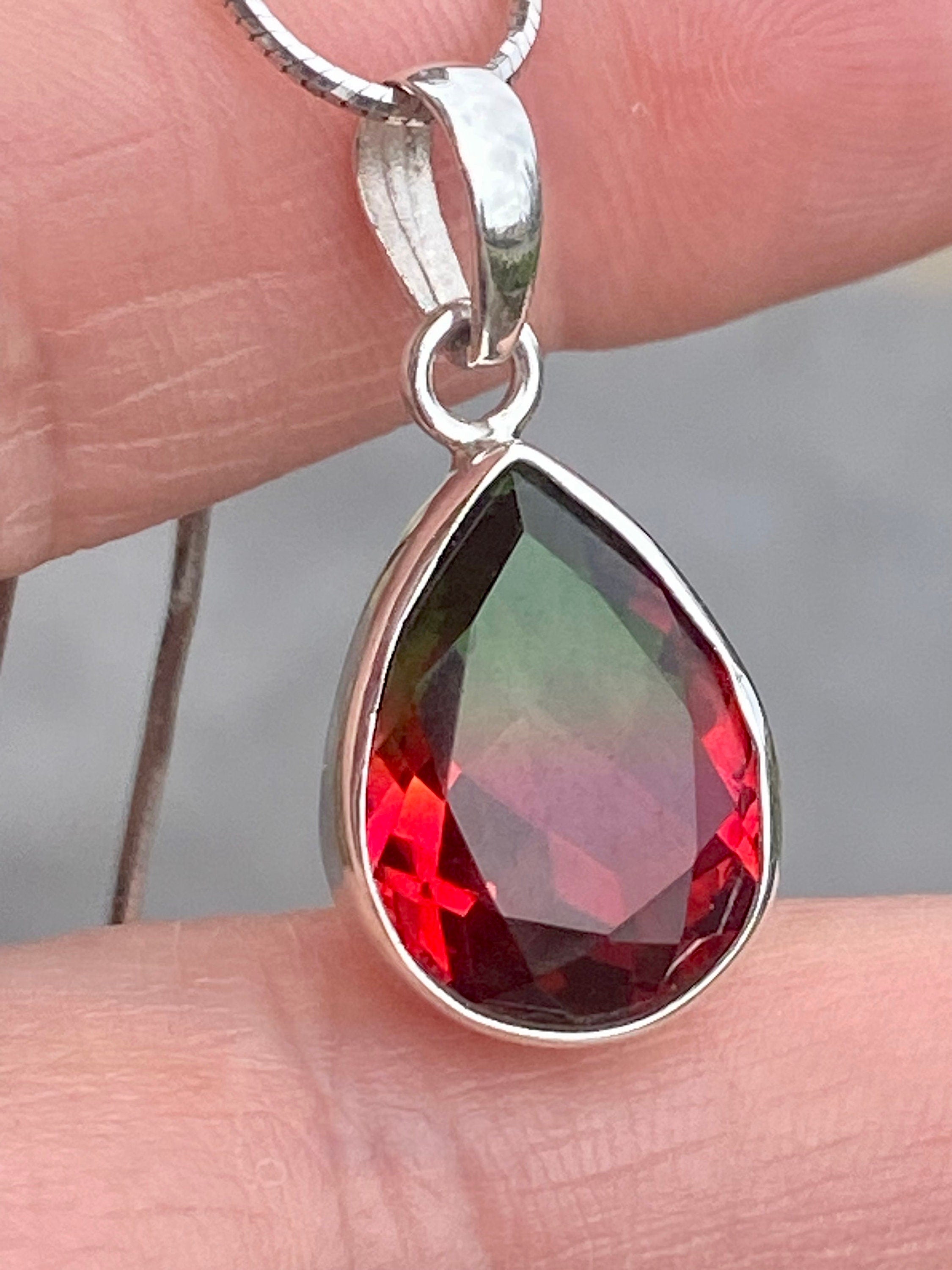 Watermelon Tourmaline and Silver Pendant