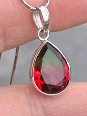 Watermelon Tourmaline Silver Teardrop Pendant