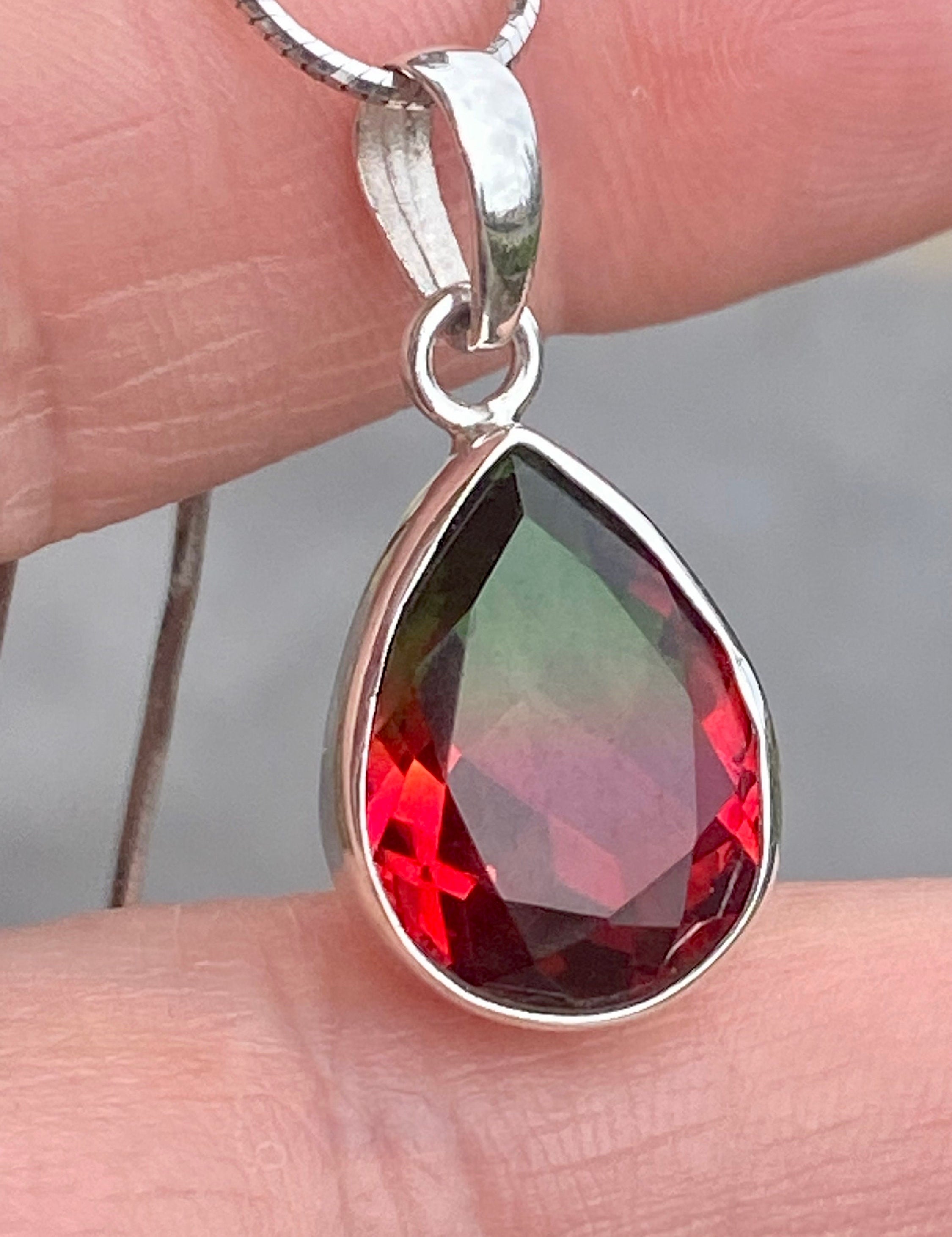 Watermelon Tourmaline Silver Teardrop Pendant