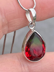 Watermelon Tourmaline Silver Teardrop Pendant