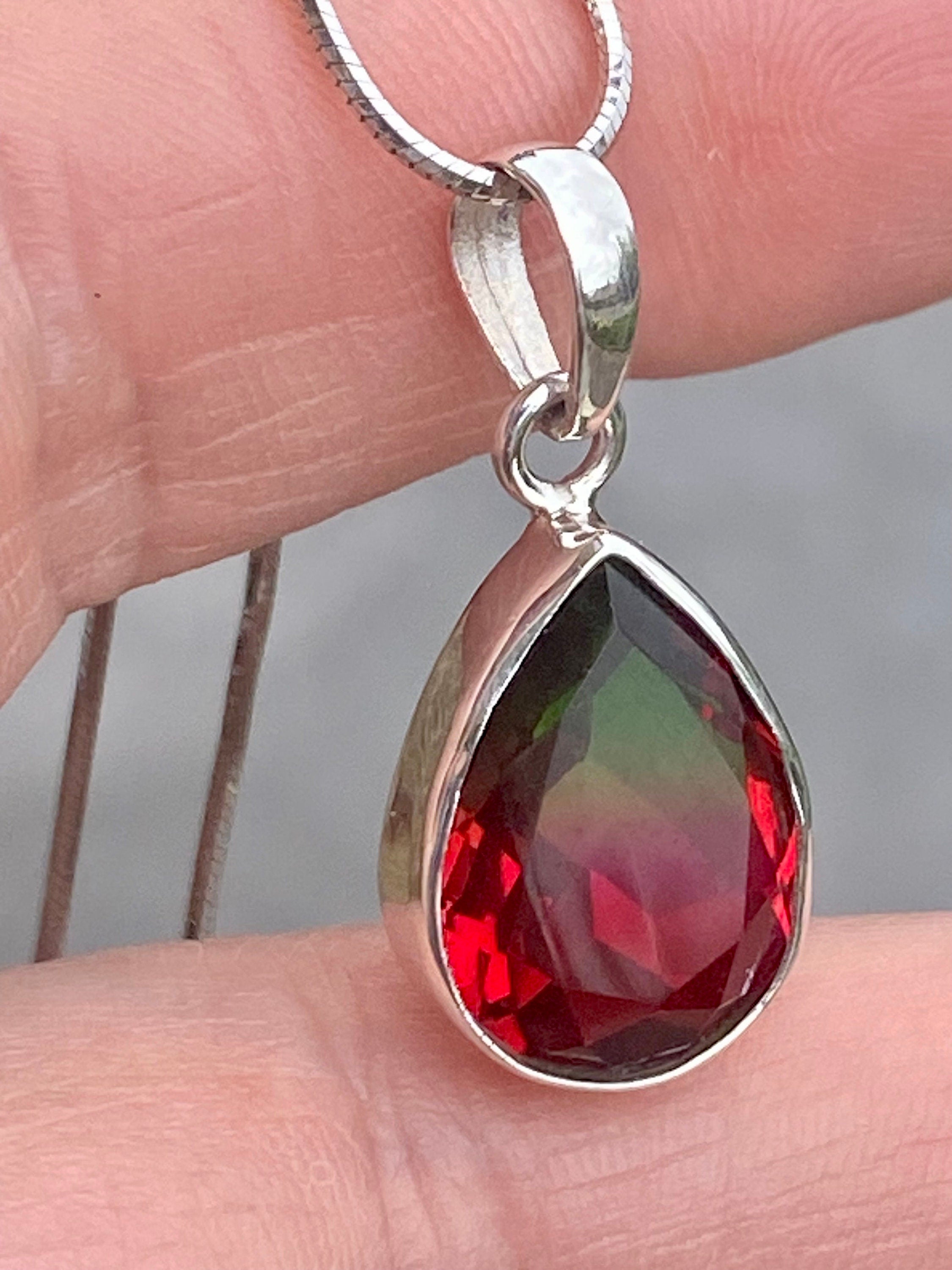 Watermelon Tourmaline Silver Teardrop Pendant