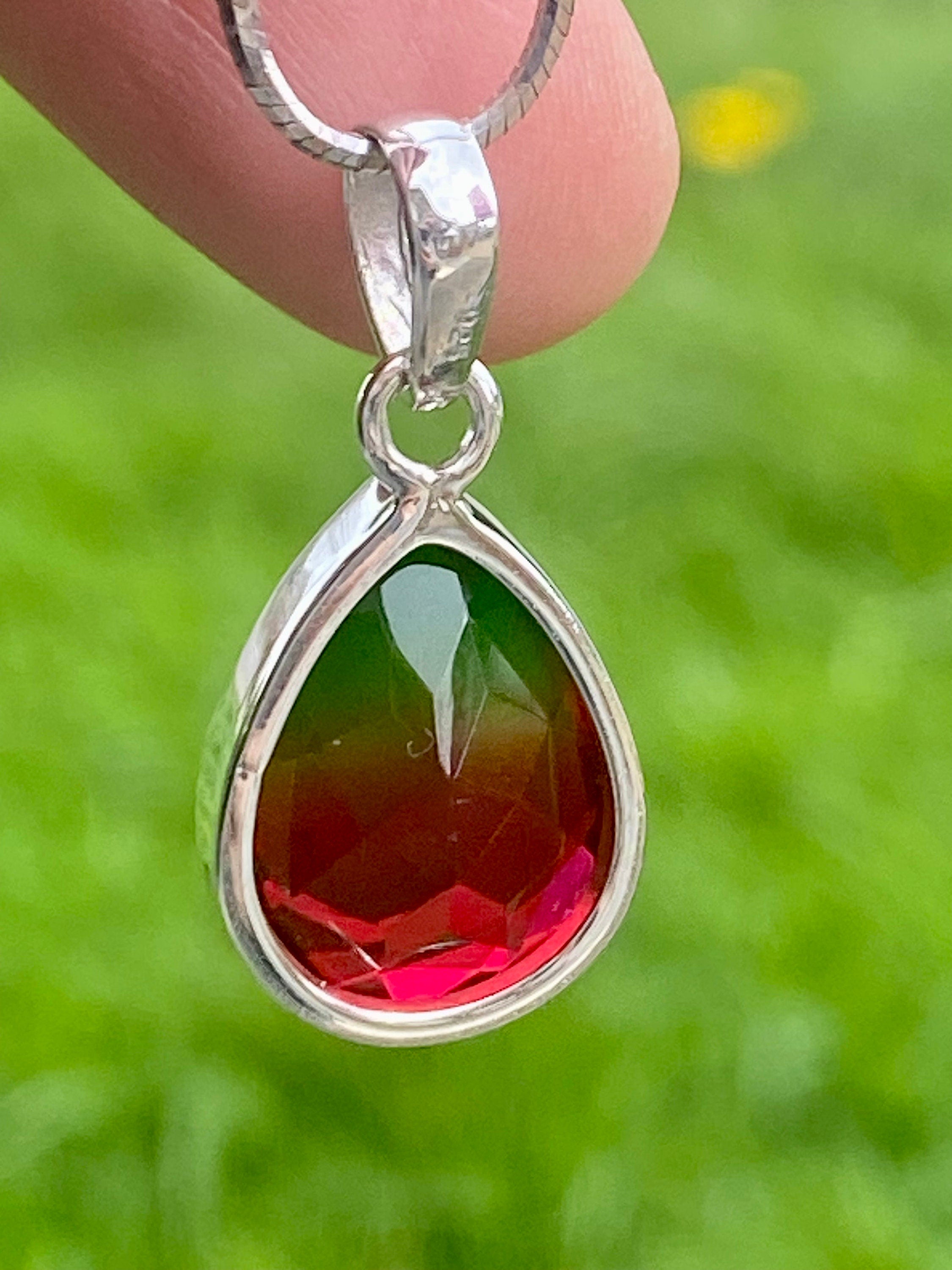 Watermelon Tourmaline Silver Teardrop Pendant