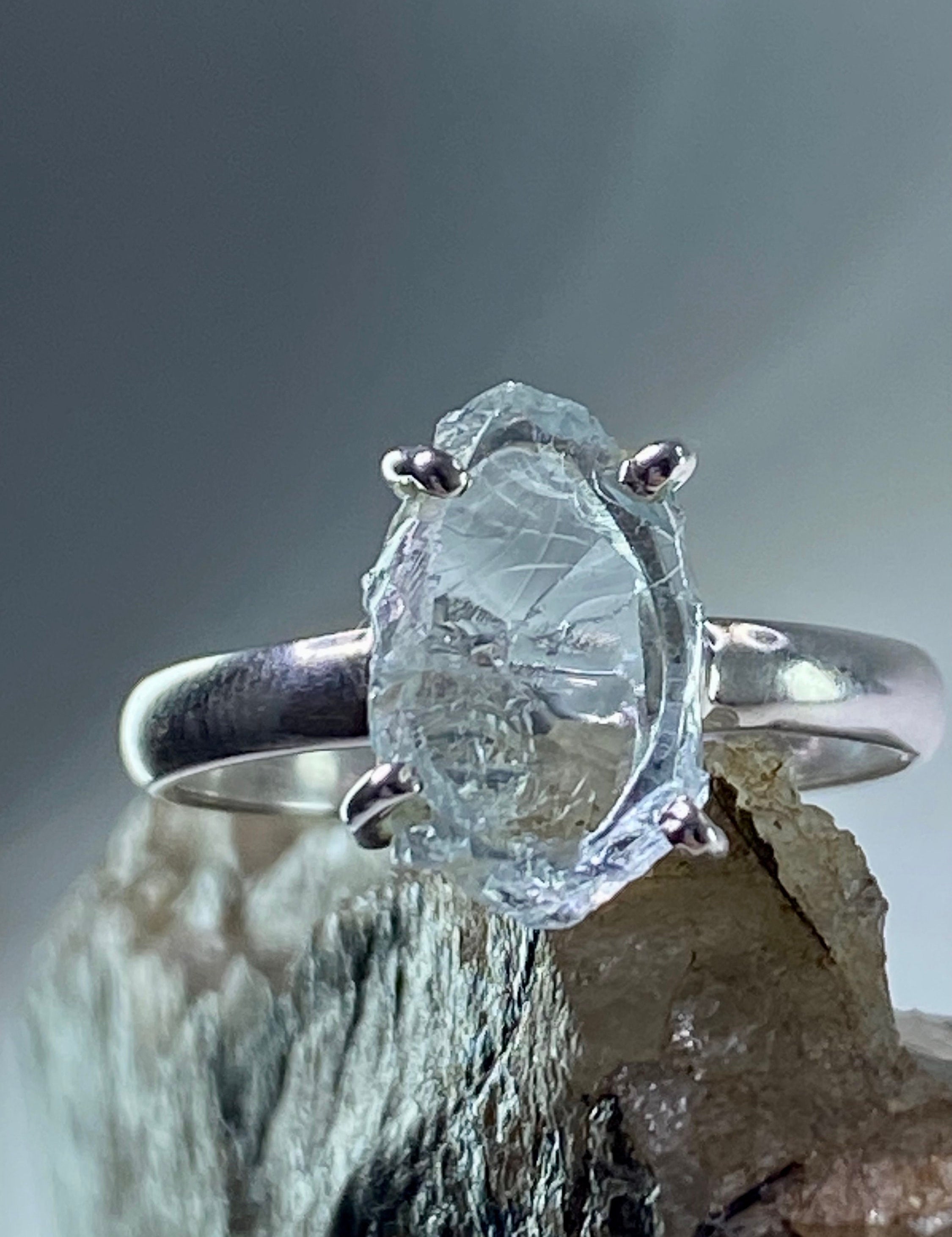 Raw Aquamarine and silver ring