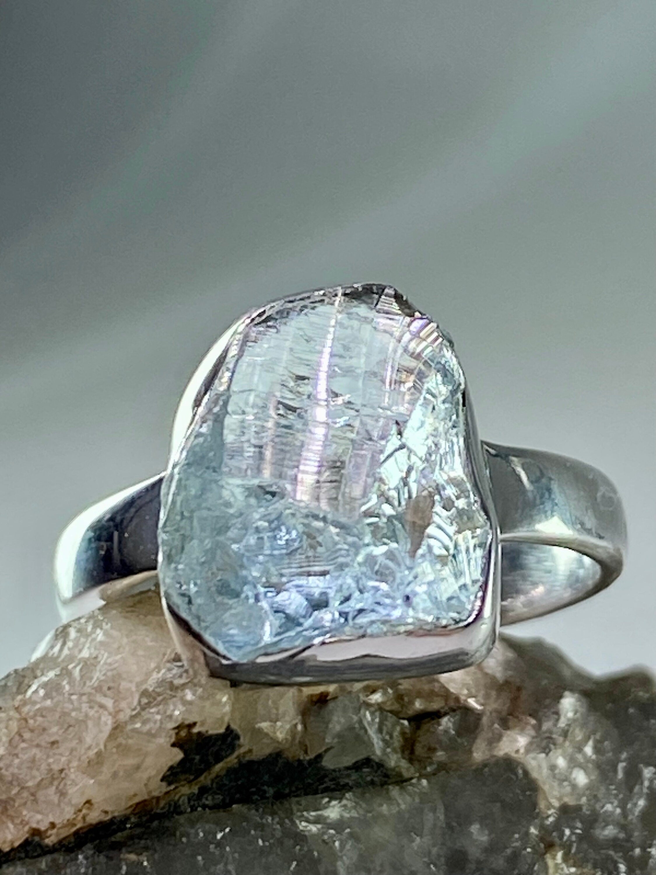 Raw Aquamarine and Silver Ring