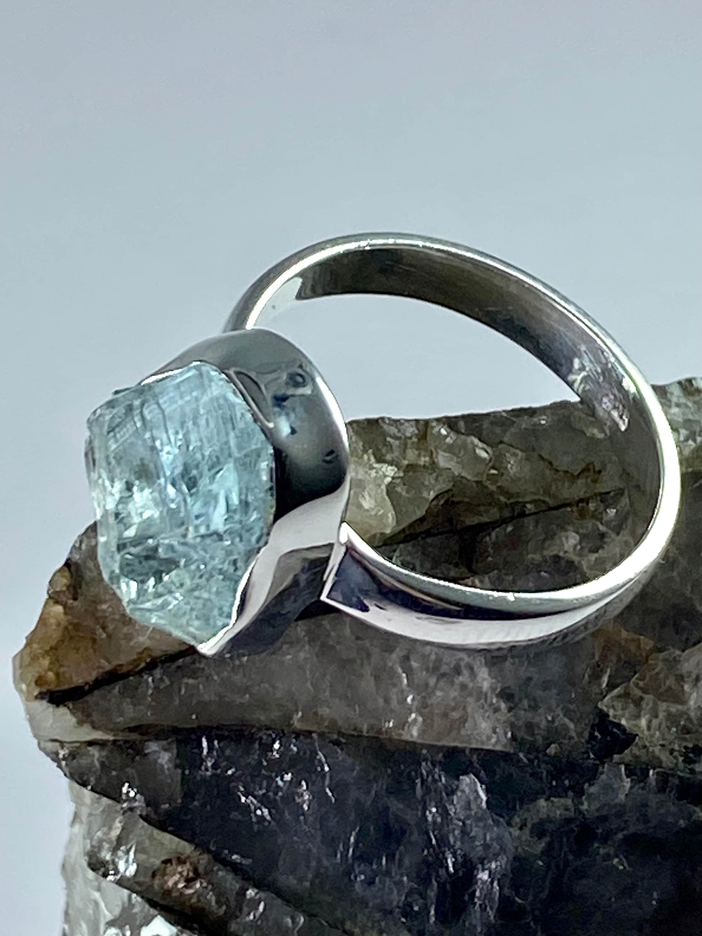 Raw Aquamarine and Silver Ring