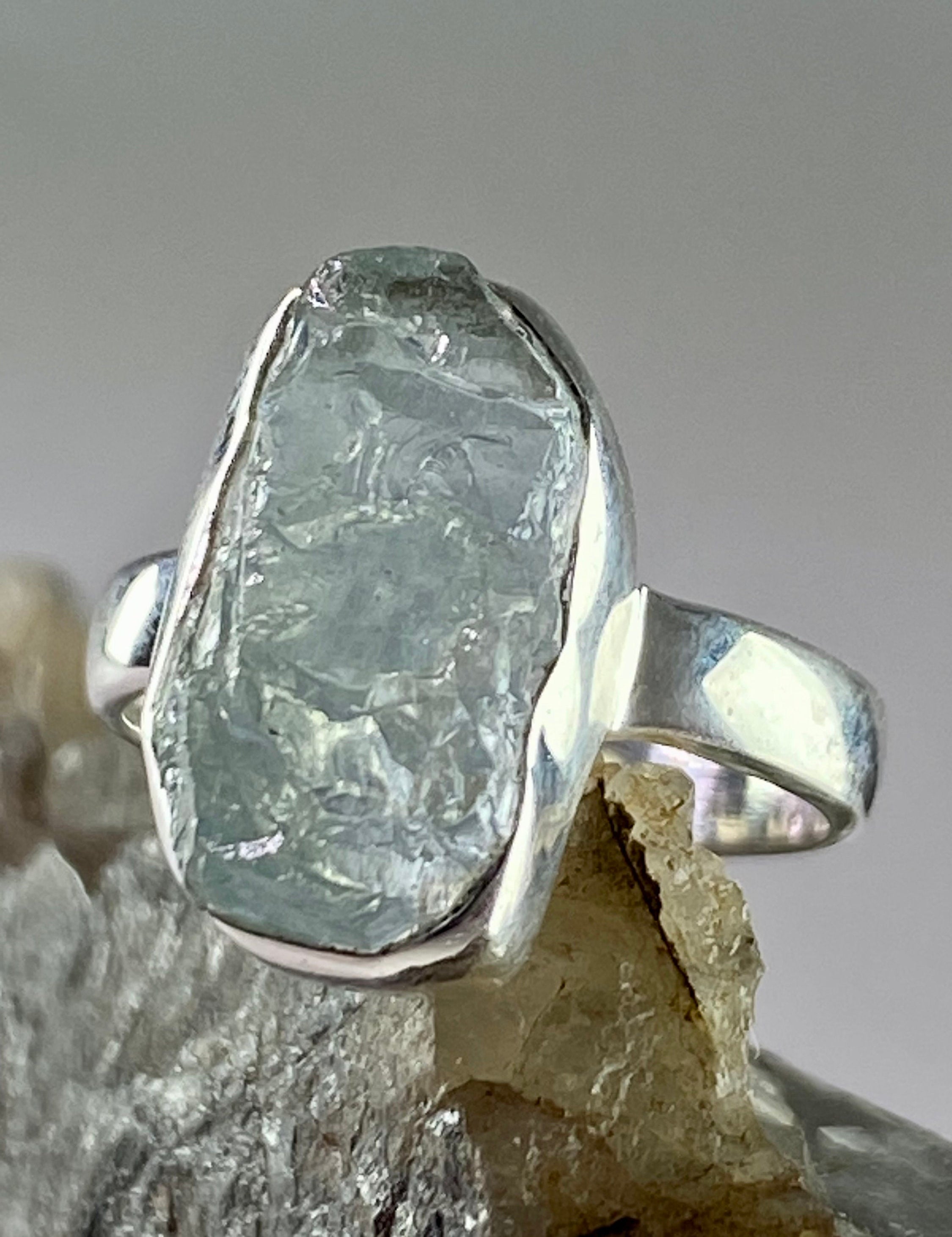 Raw Aquamarine and Silver Ring