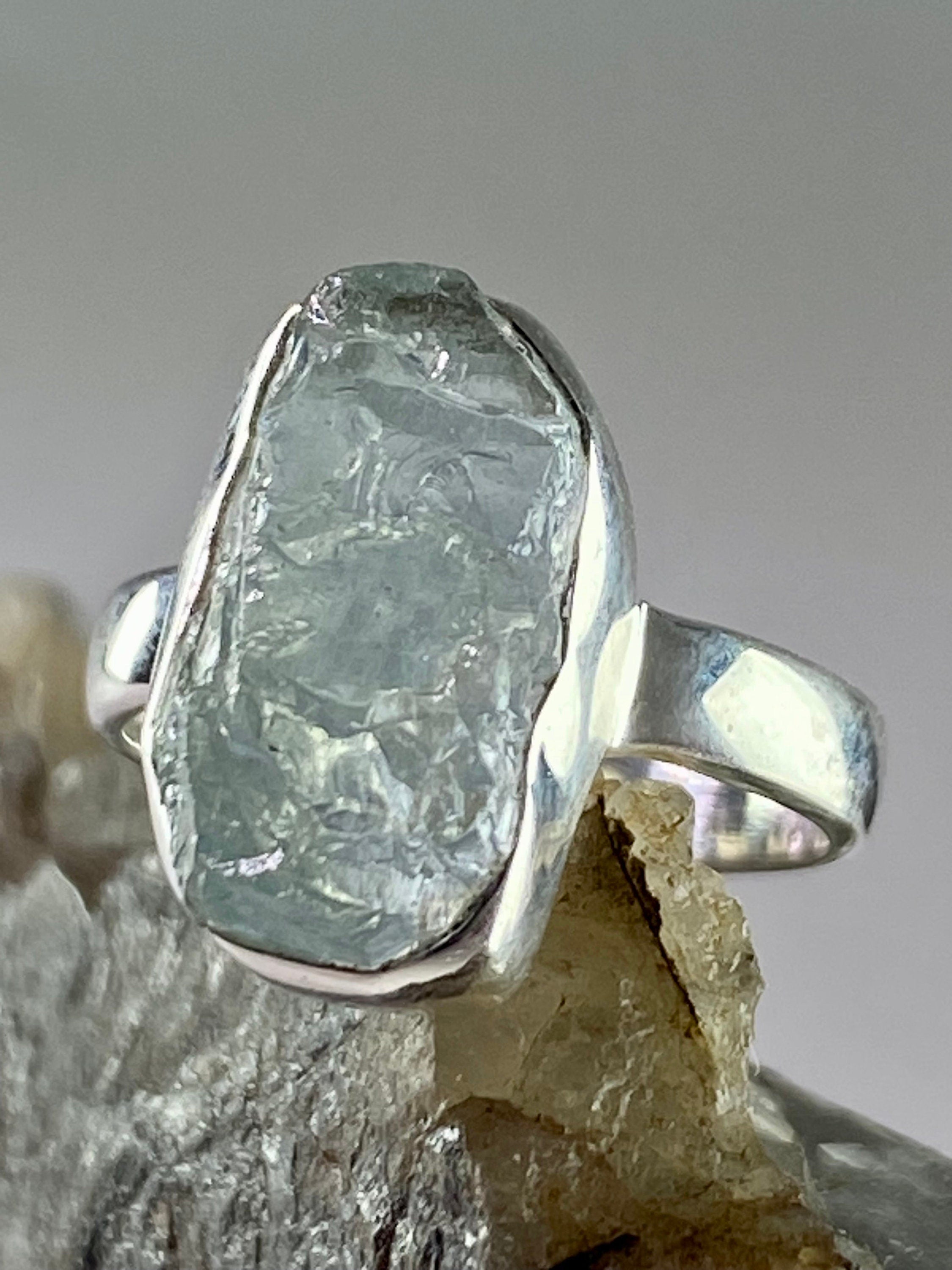 Raw Aquamarine and Silver Ring