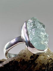 Raw Aquamarine and Silver Ring