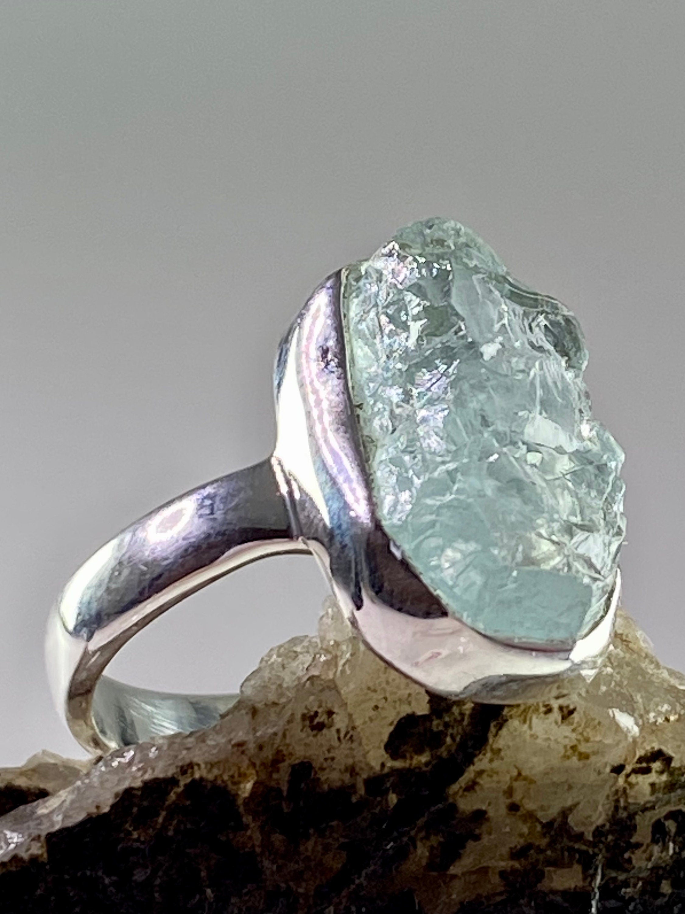 Raw Aquamarine and Silver Ring