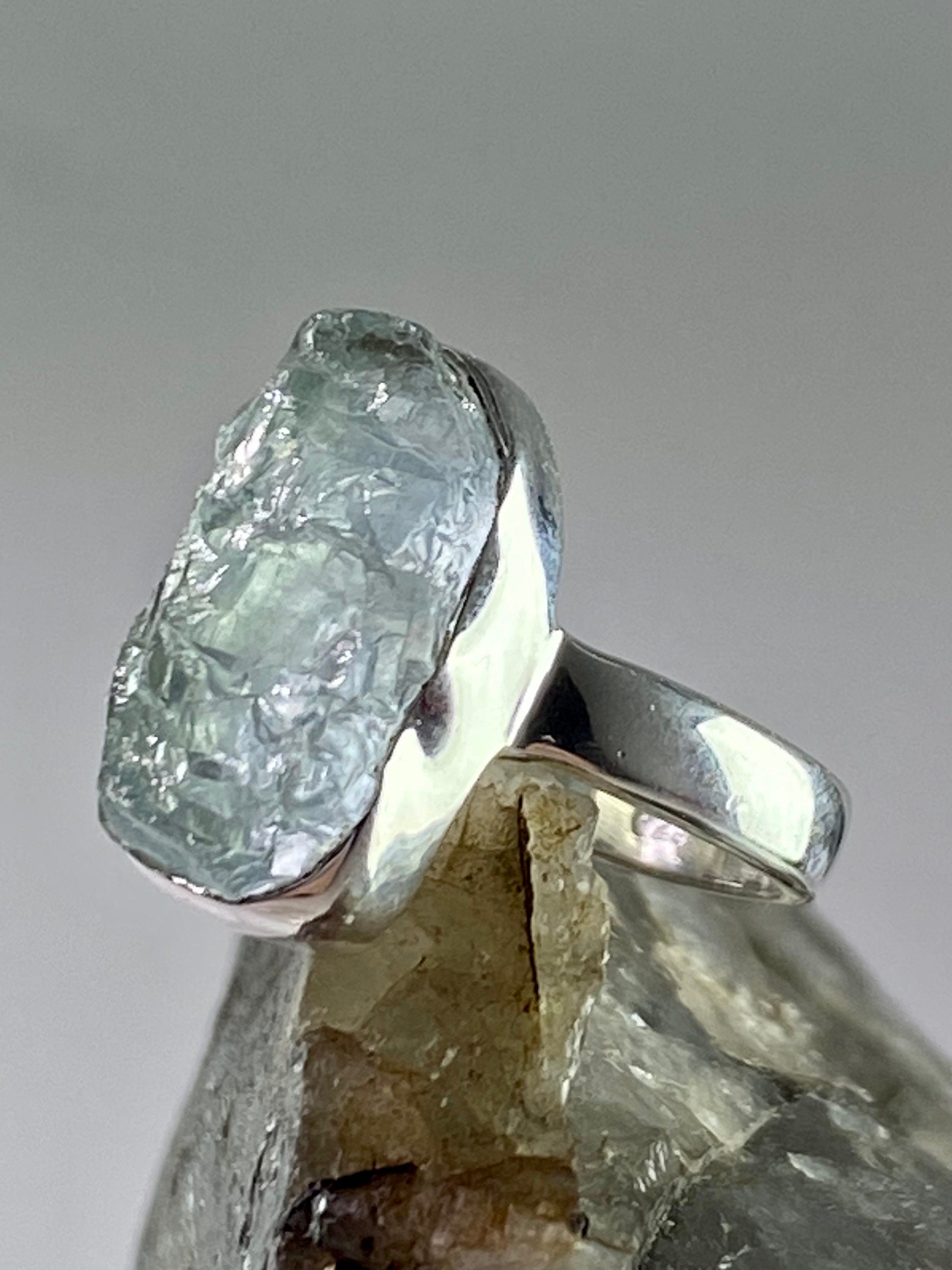 Raw Aquamarine and Silver Ring