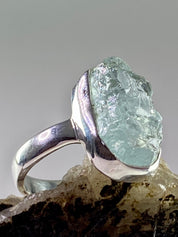 Raw Aquamarine and Silver Ring