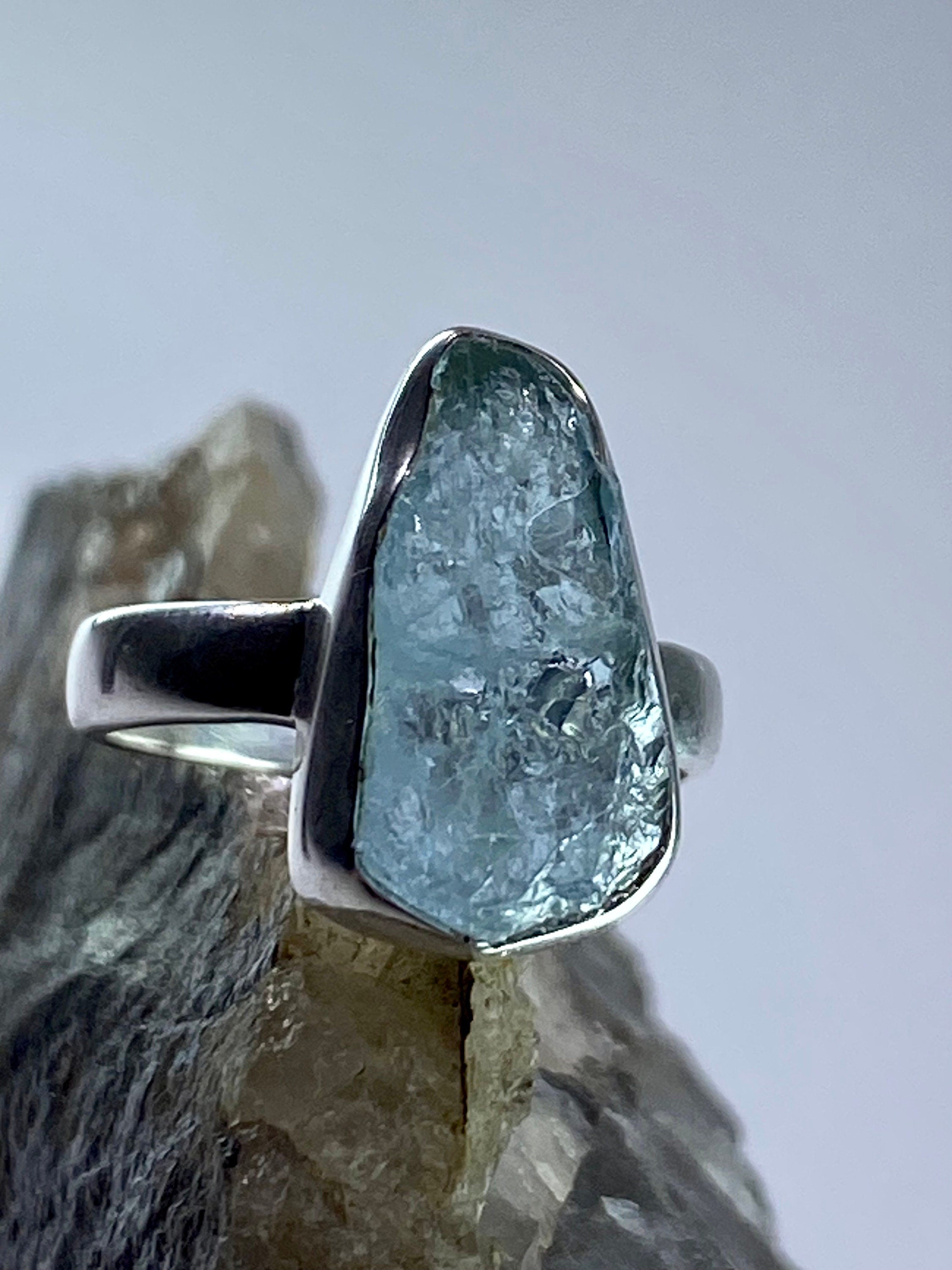 Raw Aquamarine and Silver Ring