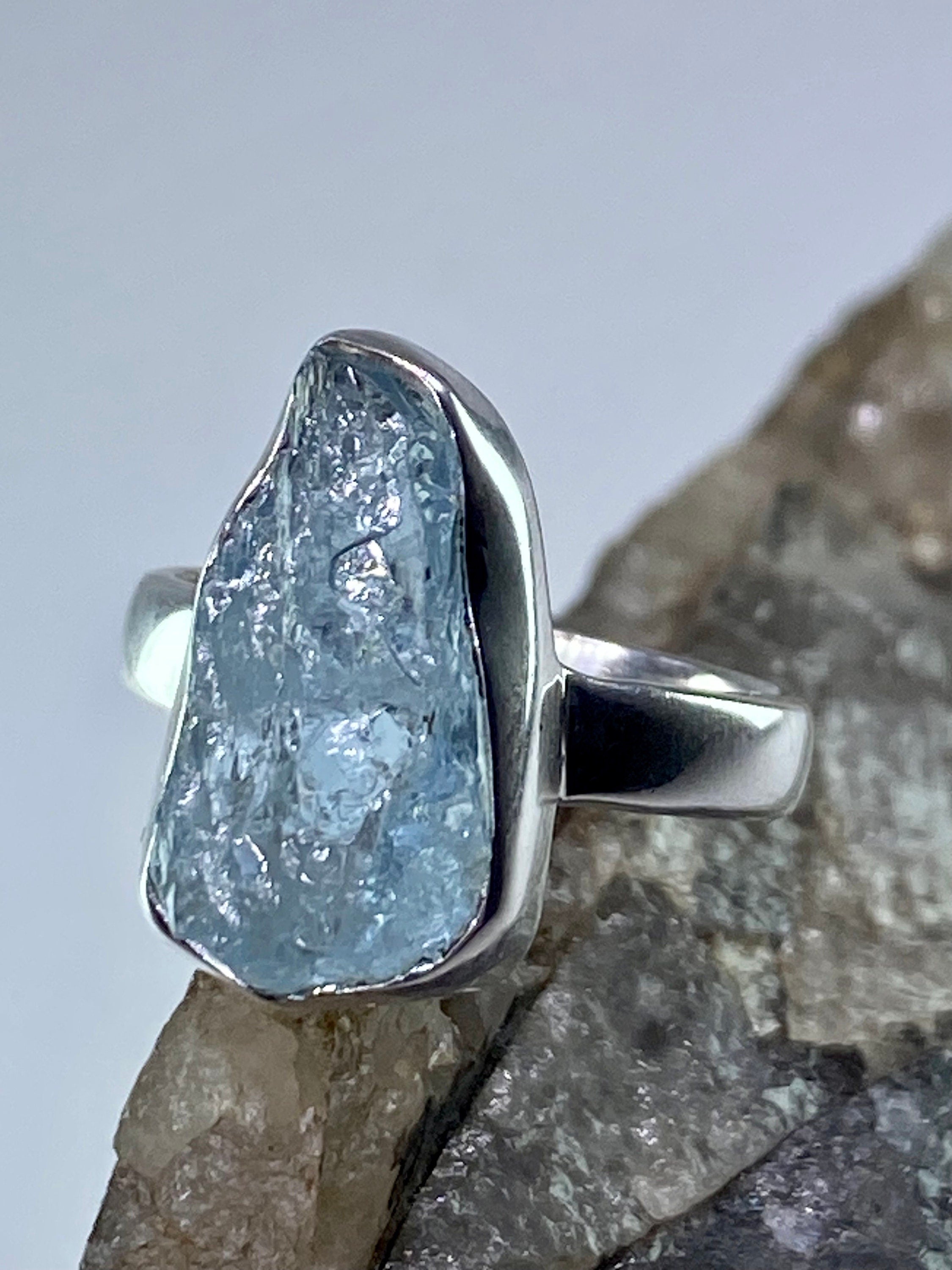 Raw Aquamarine and Silver Ring