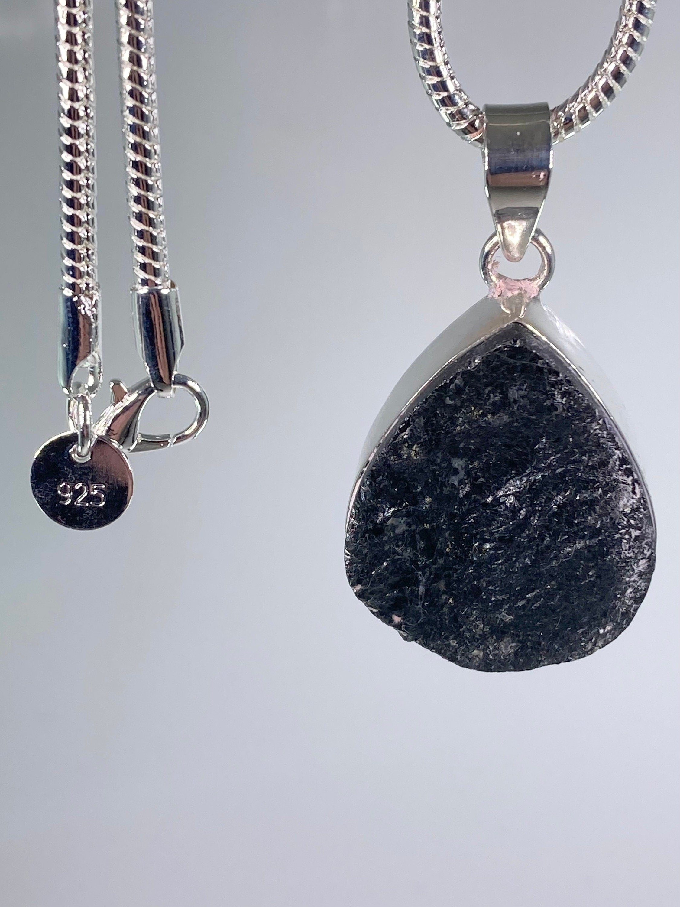 Natural Raw Black Tourmaline and Silver Pendant (F)