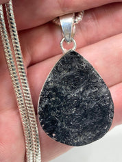 Natural Raw Black Tourmaline and Silver Pendant (F)