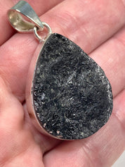Natural Raw Black Tourmaline and Silver Pendant (F)