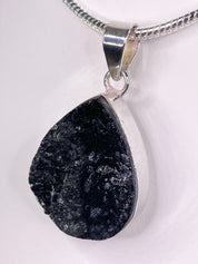 Natural Raw Black Tourmaline and Silver Pendant (F)