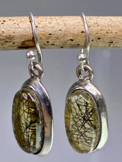 Black Rutilated Quartz and Silver Earrings