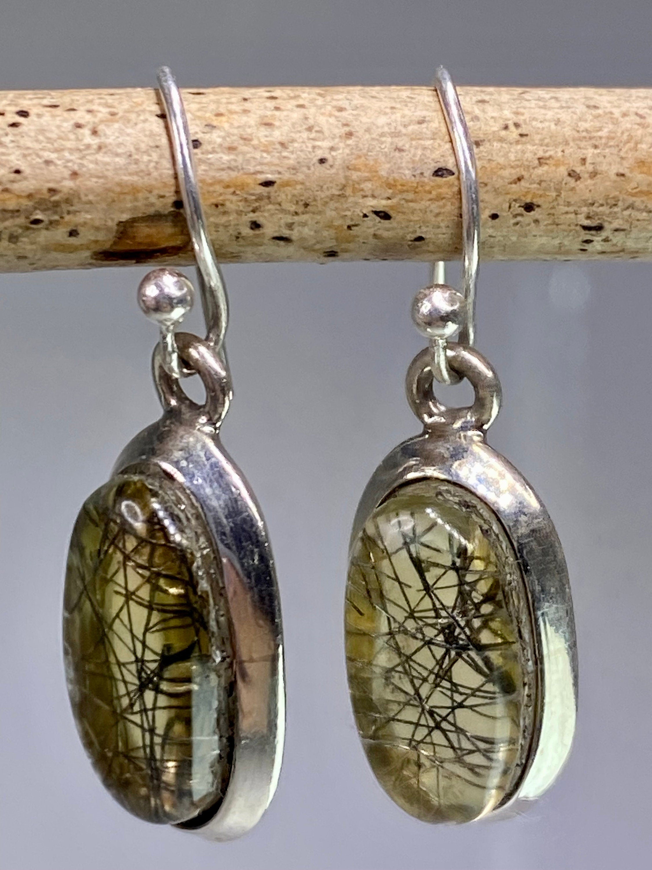 Black Rutilated Quartz and Silver Earrings