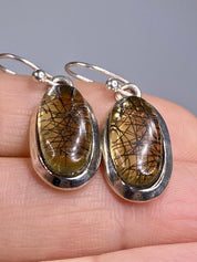 Black Rutilated Quartz and Silver Earrings