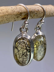 Black Rutilated Quartz and Silver Earrings