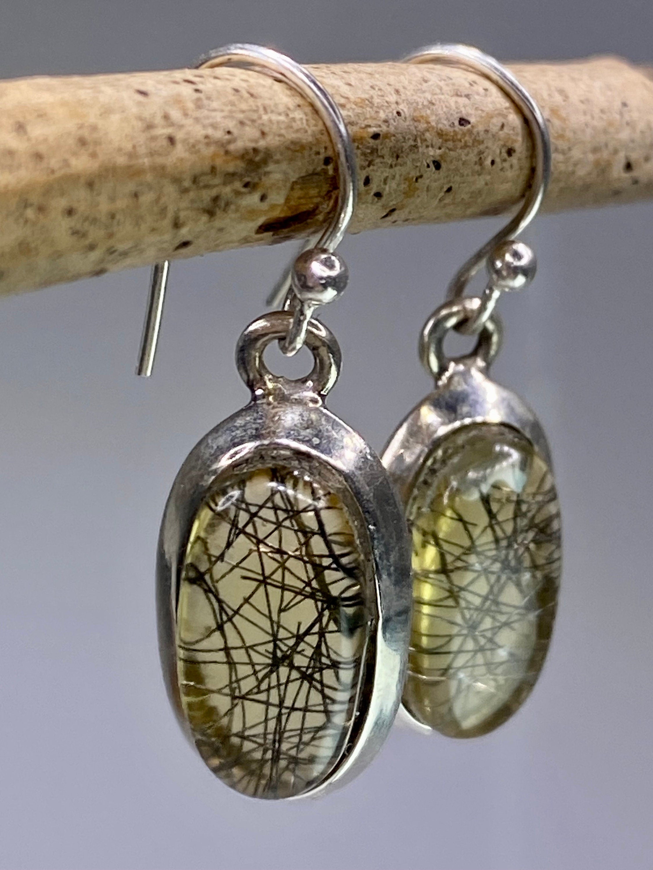 Black Rutilated Quartz and Silver Earrings