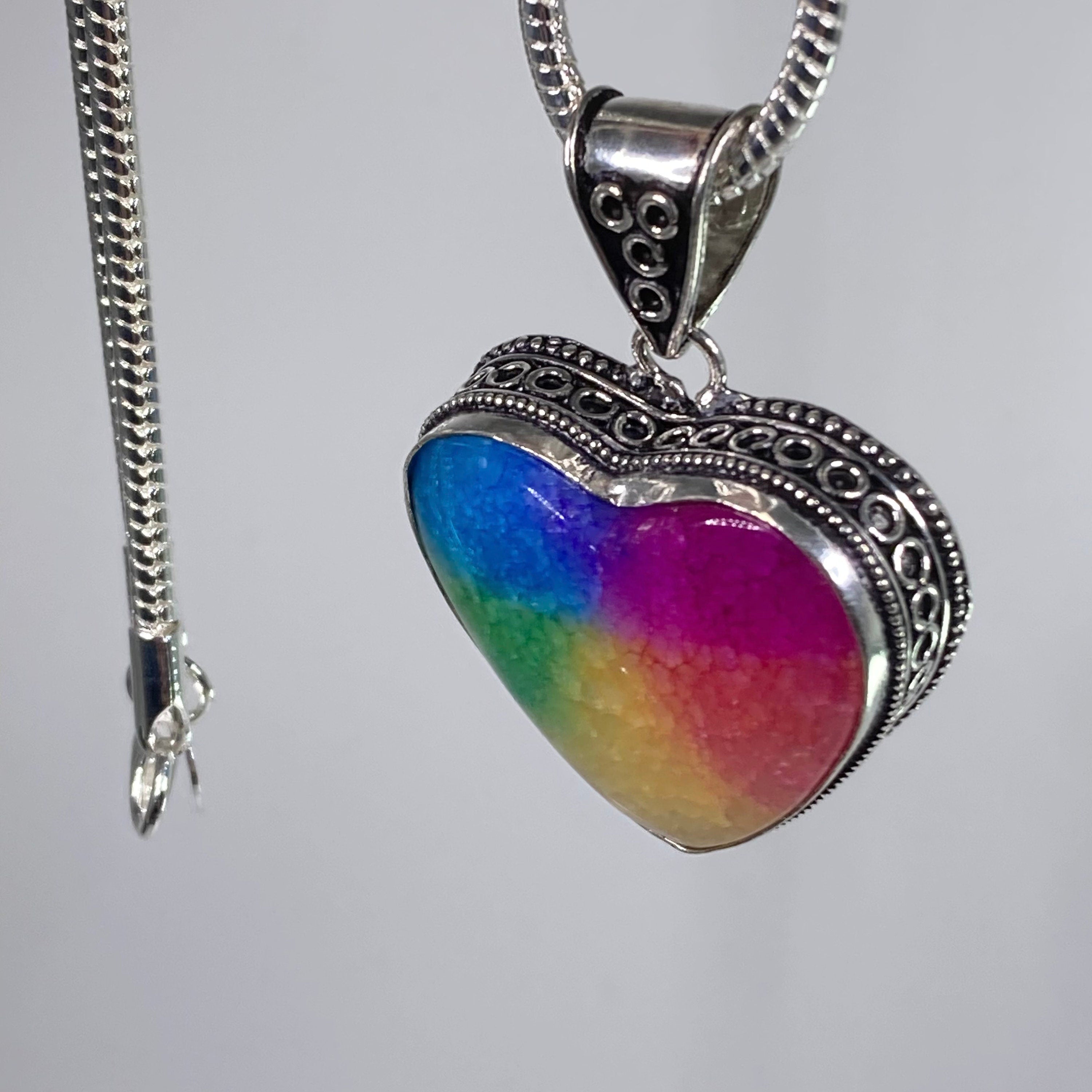 Rainbow Solar Quartz and Silver Pendant Including the Classic Snake Chain
