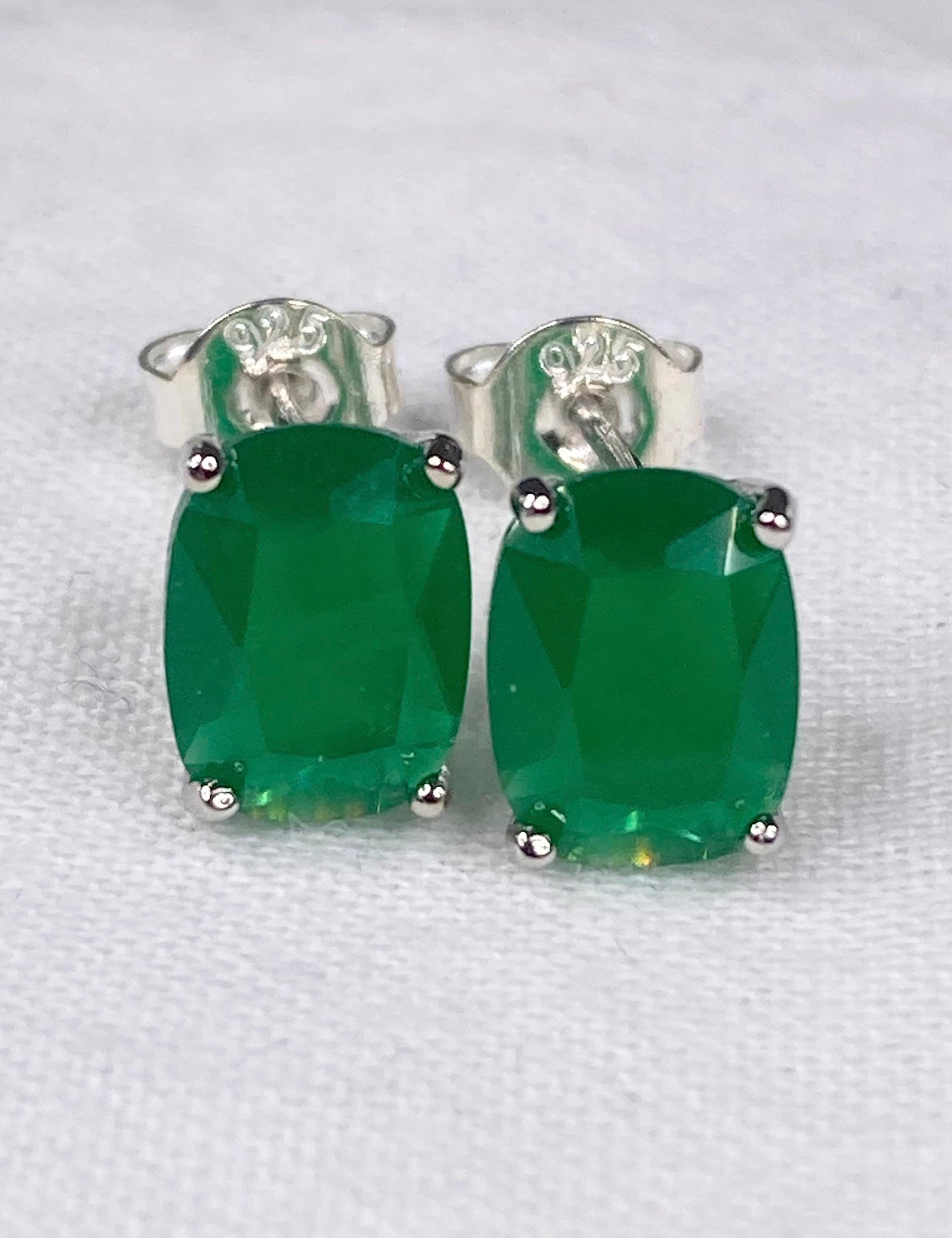 Raw Emerald and Silver Studs