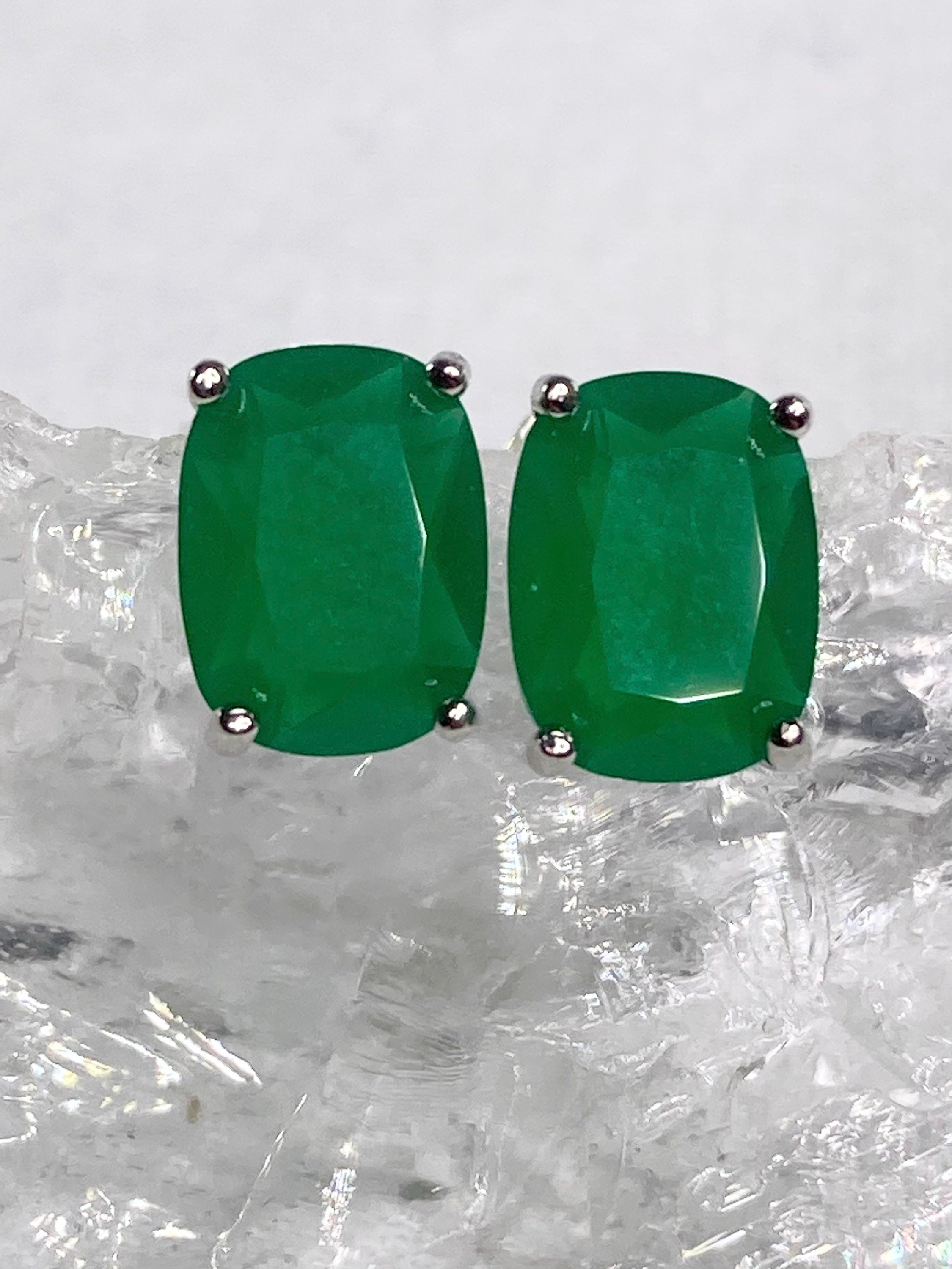 Raw Emerald and Silver Studs