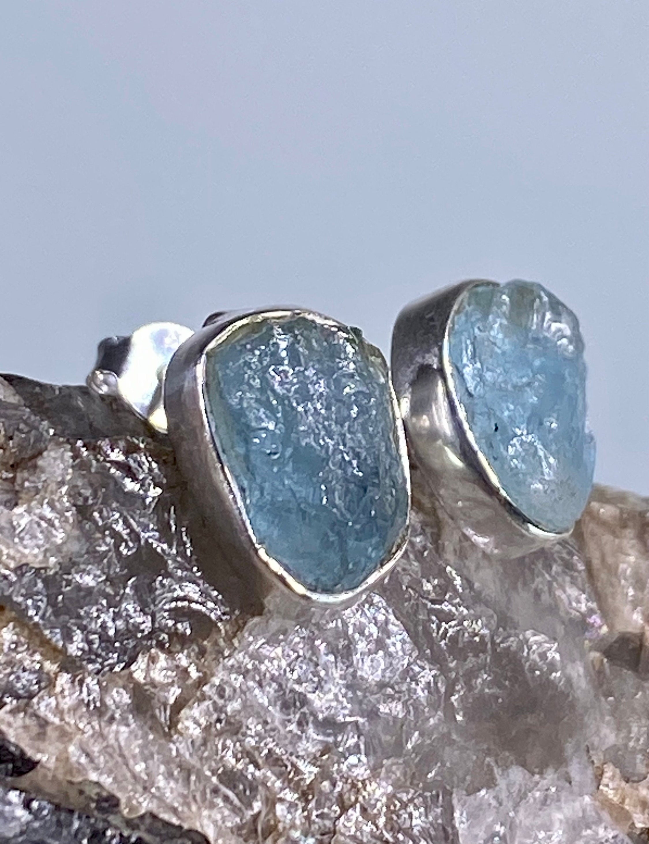 Raw Aquamarine and silver Earrings