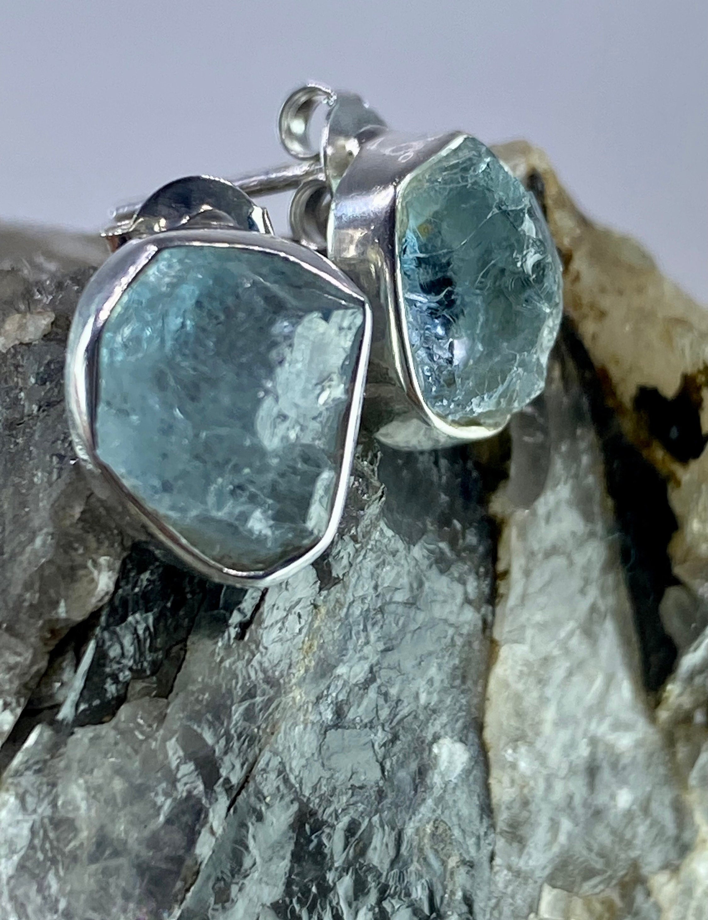 Raw Aquamarine and silver Earrings