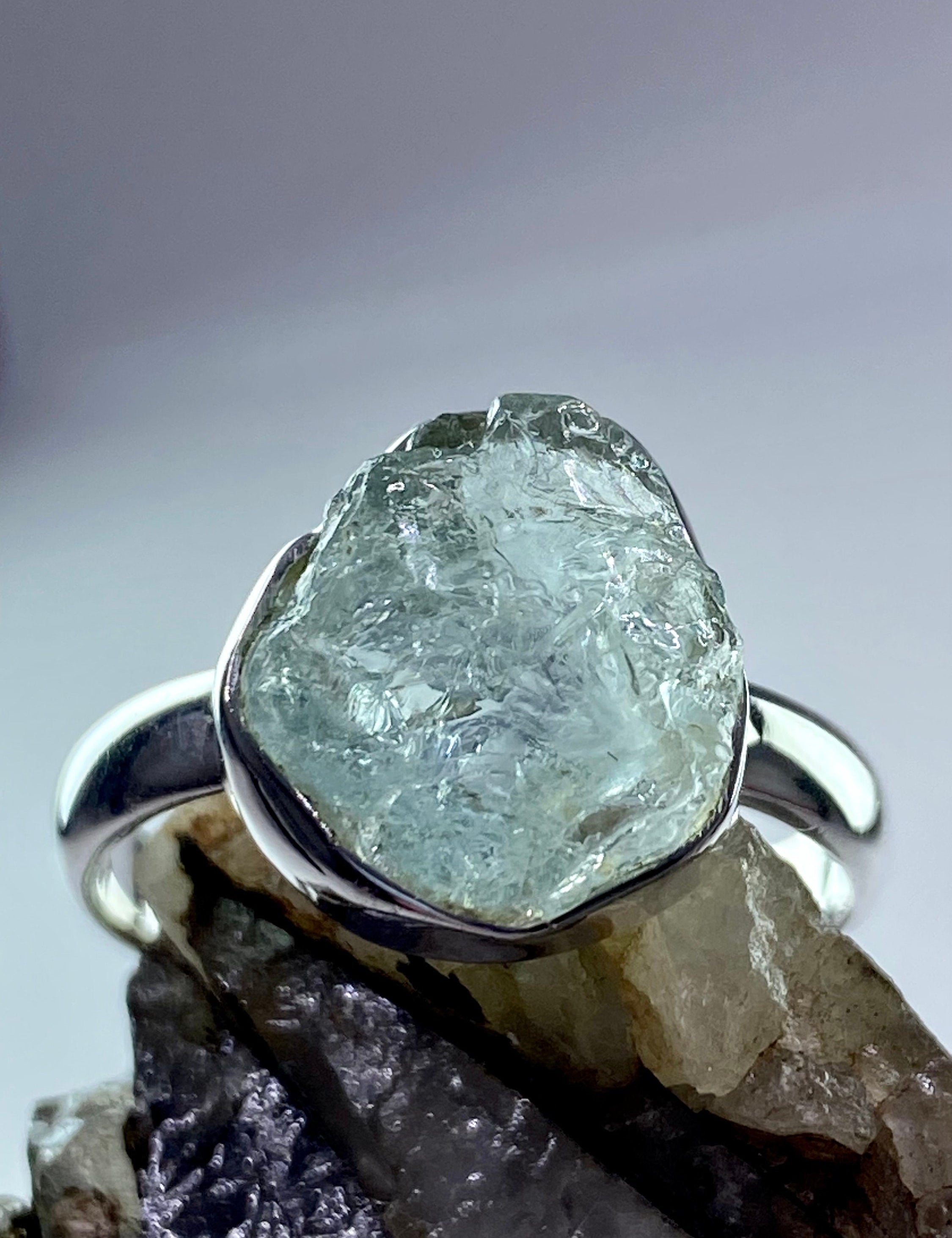 Raw Aquamarine and Silver Ring