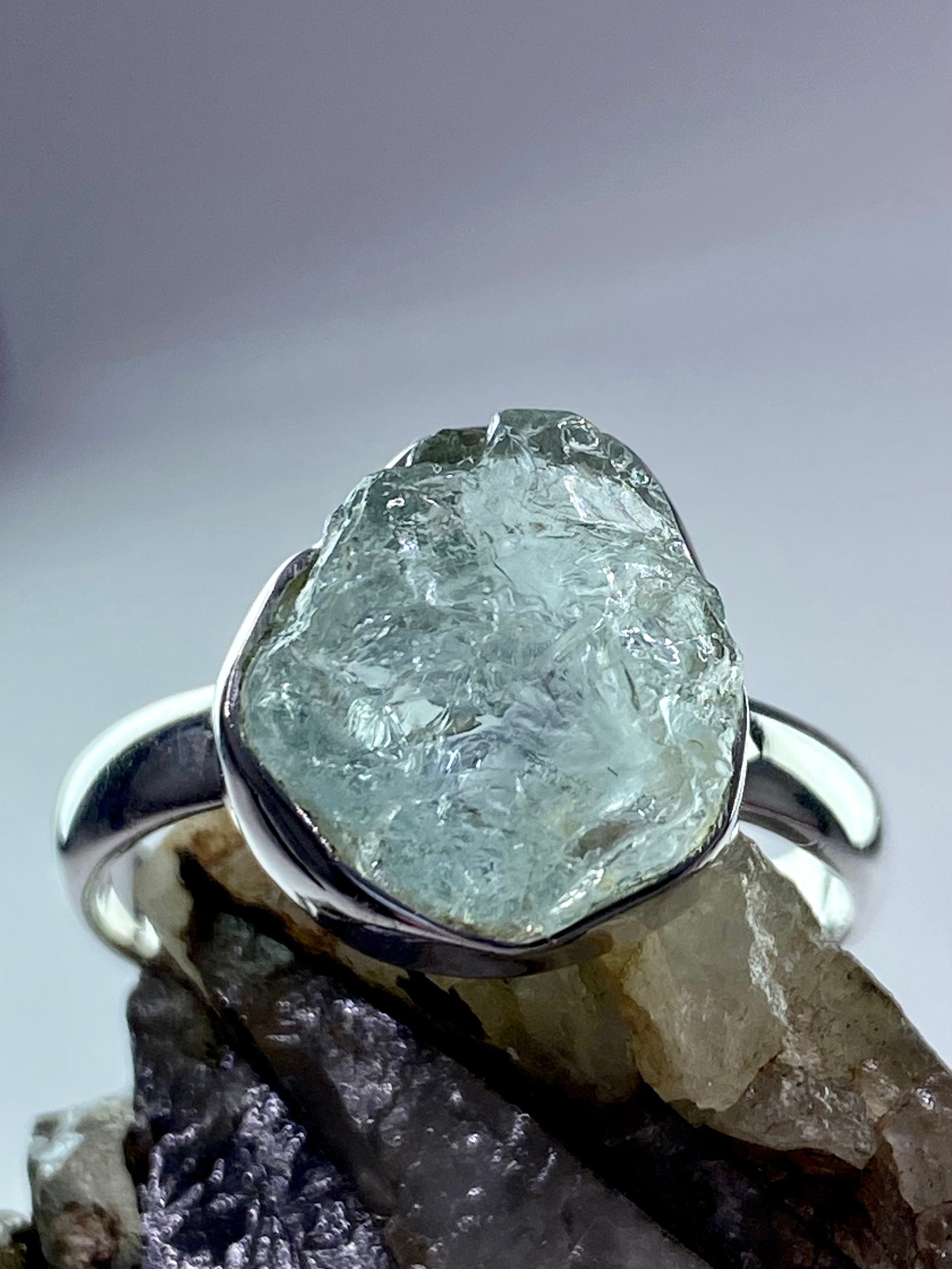 Raw Aquamarine and Silver Ring