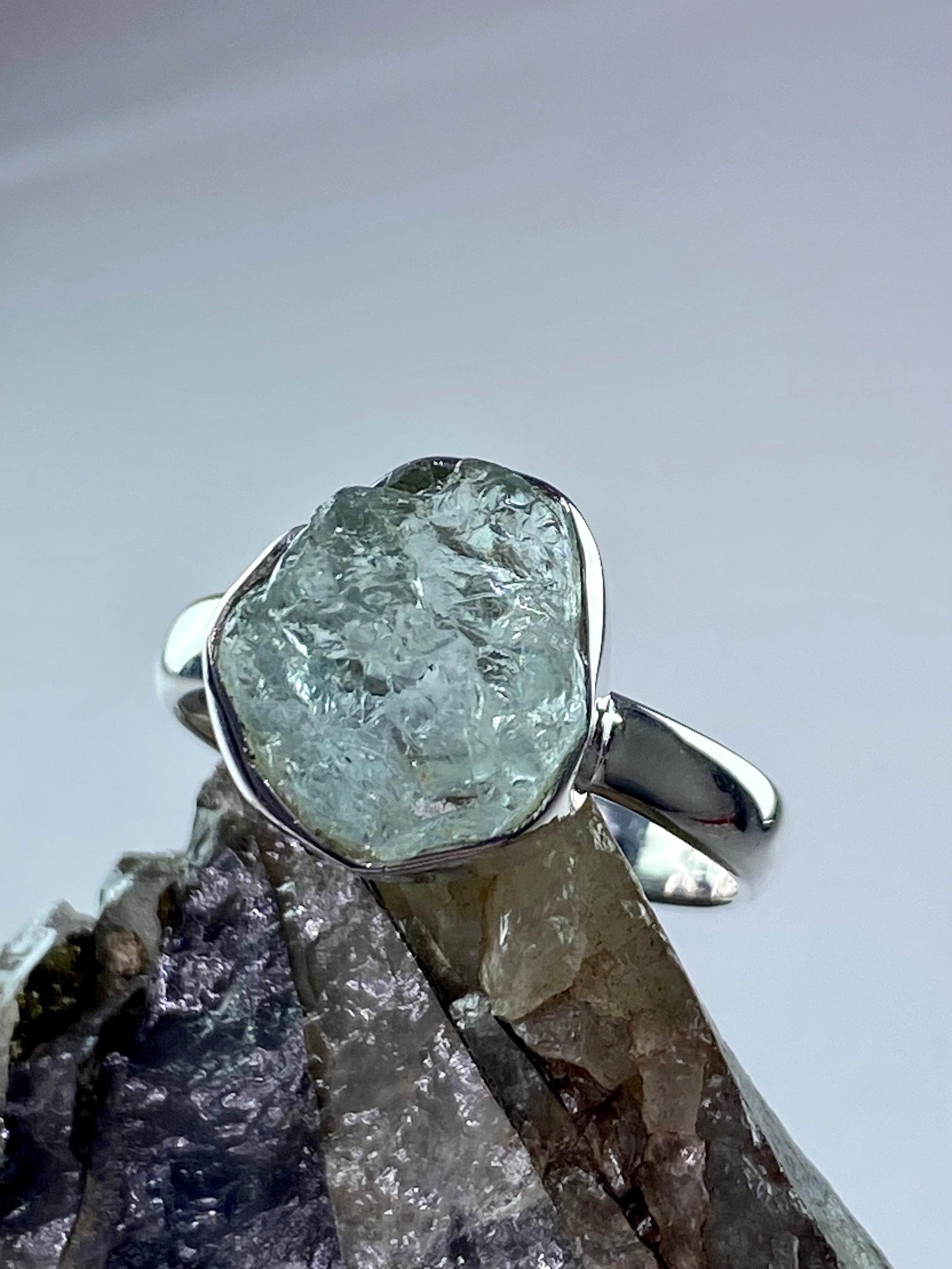 Raw Aquamarine and Silver Ring