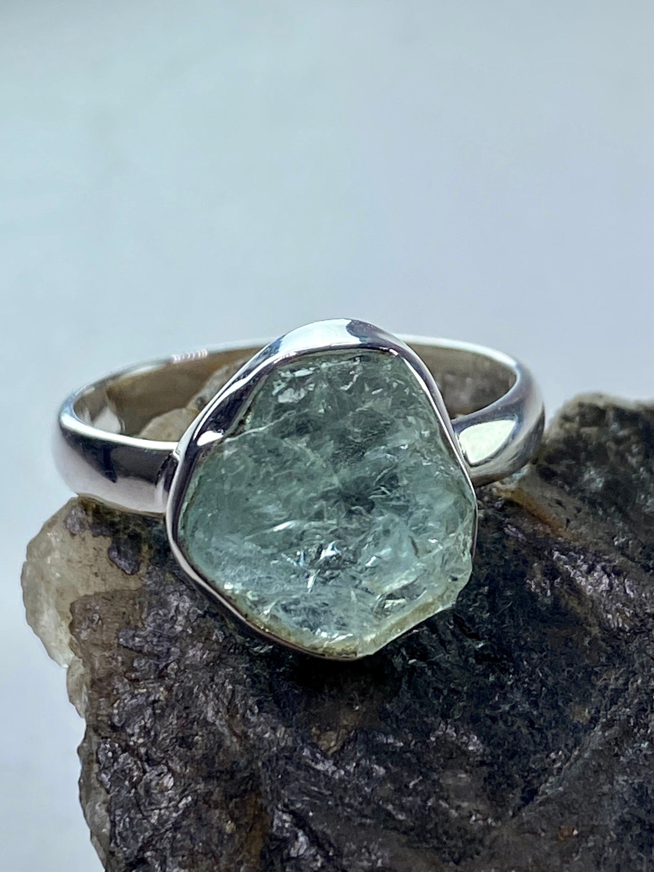 Raw Aquamarine and Silver Ring