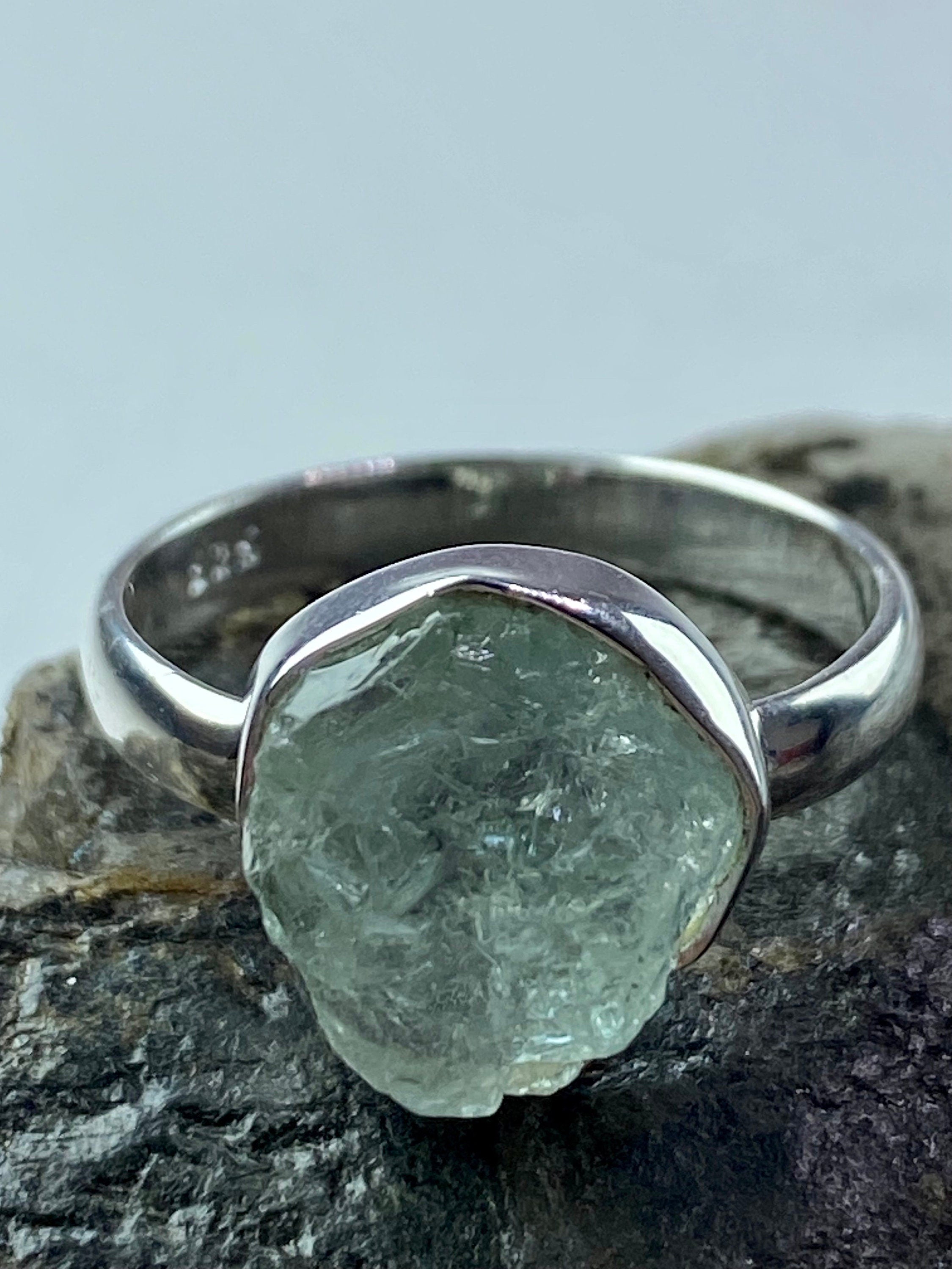 Raw Aquamarine and Silver Ring