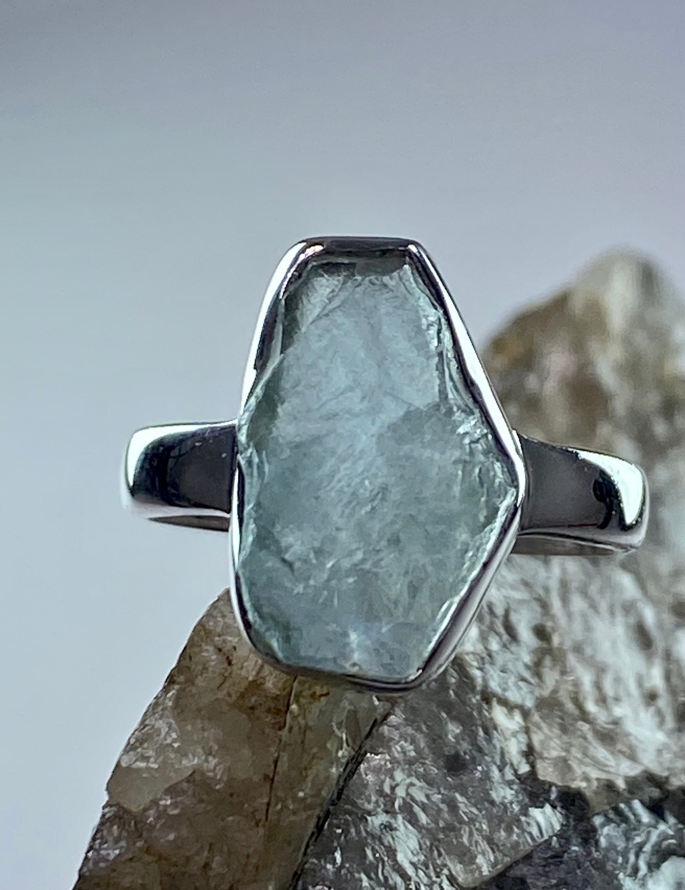 Raw Aquamarine and Silver Ring