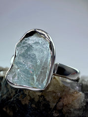 Raw Aquamarine and Silver Ring