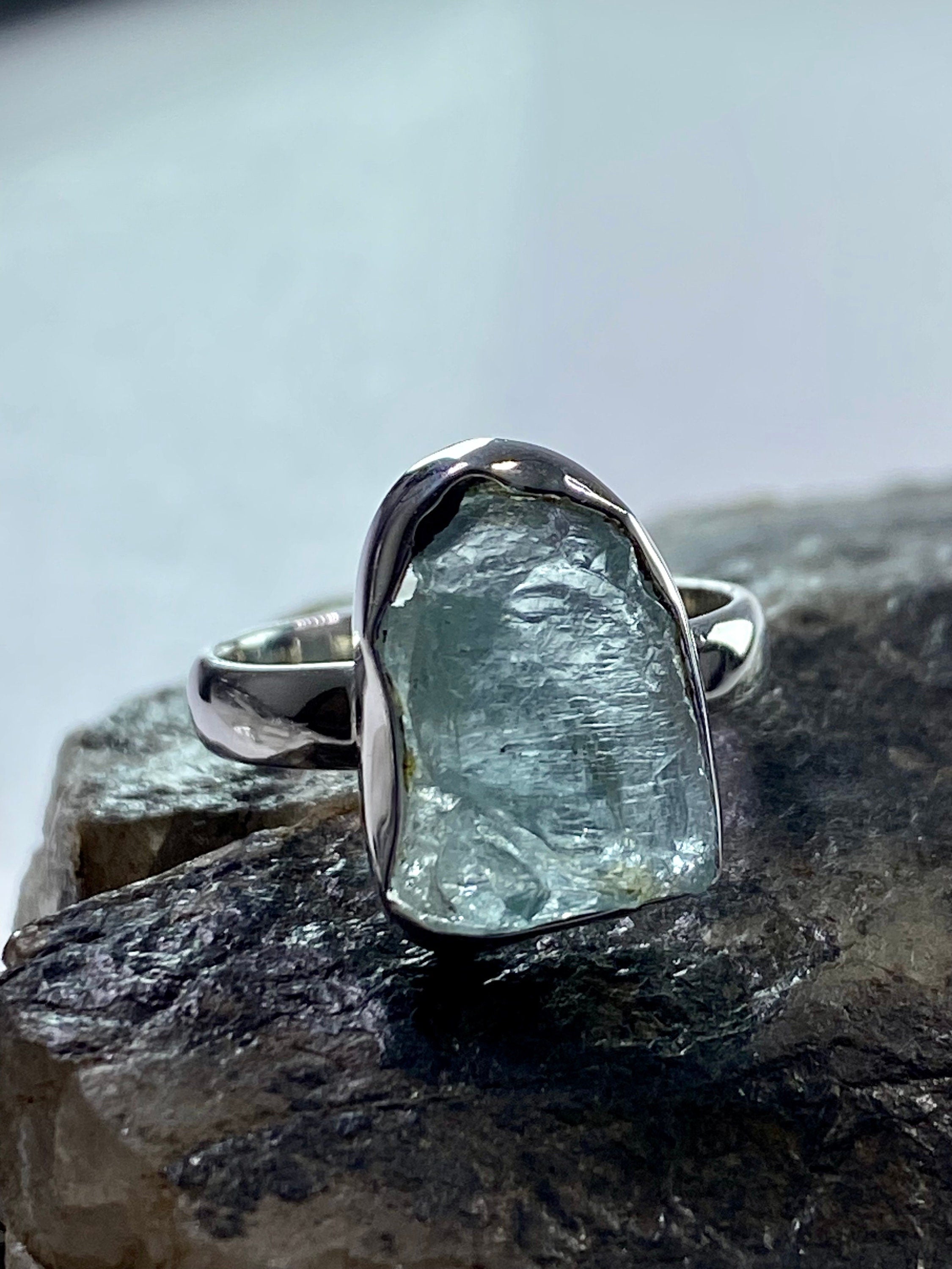 Raw Aquamarine and Silver Ring