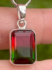 Watermelon Tourmaline Silver Baguette Pendant
