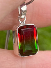 Watermelon Tourmaline Silver Baguette Pendant