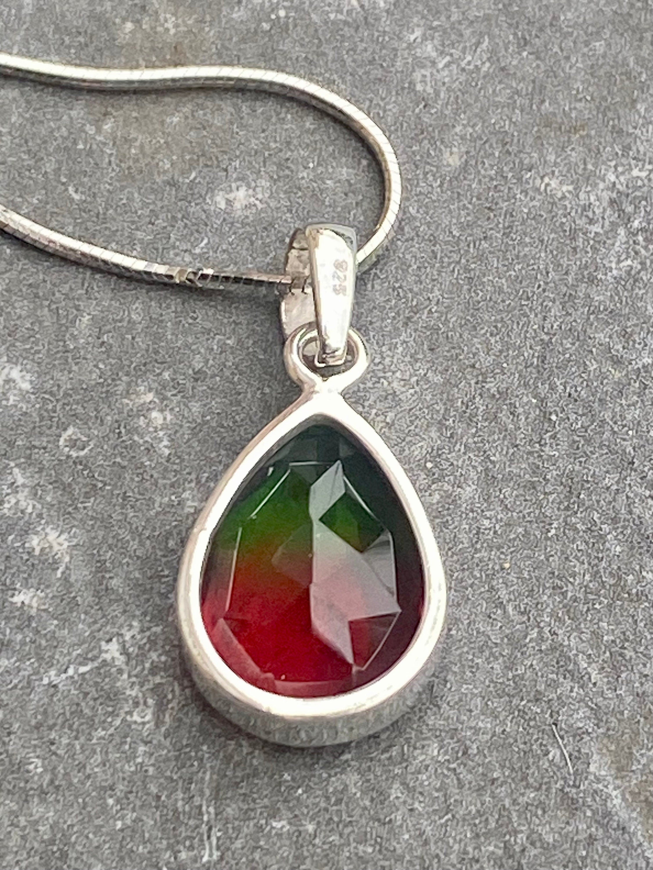 Watermelon Tourmaline Silver Teardrop Pendant