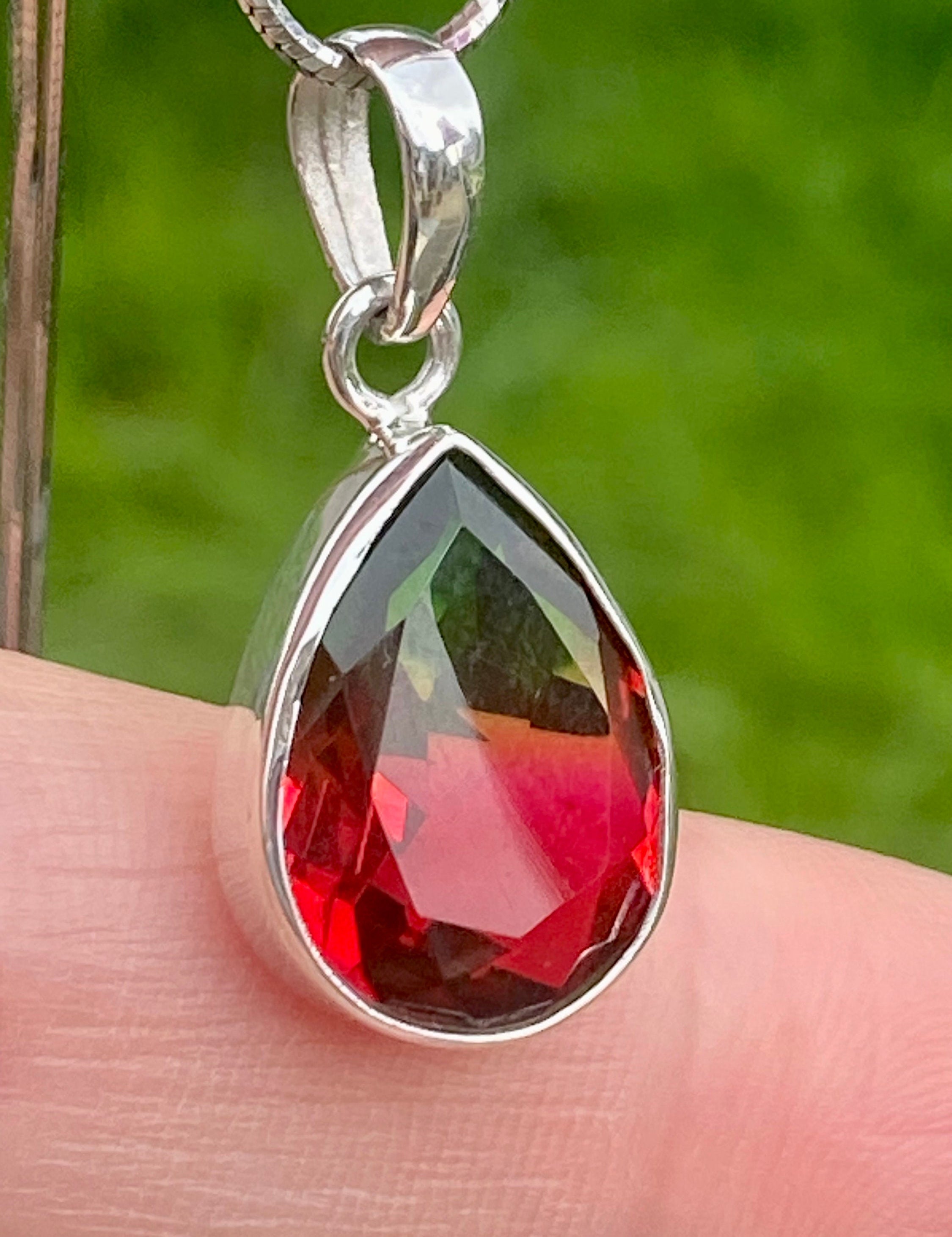 Watermelon Tourmaline Silver Teardrop Pendant