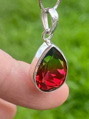 Watermelon Tourmaline Silver Teardrop Pendant