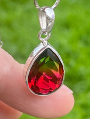 Watermelon Tourmaline Silver Teardrop Pendant